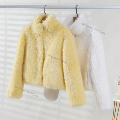 Chaqueta icónica de moda de Kendall Jenner con piel de zorro blancanieves para mujer, abrigo de piel sintética cálido y esponjoso de invierno para niñas, ropa de calle