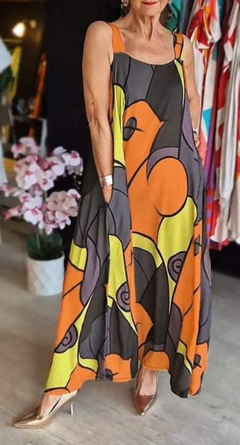 Vestidos estampados con tirantes finos para mujer, moda informal, con bolsillos, sueltos, largos, para ir al trabajo, maxivestidos, novedad de verano 2025
