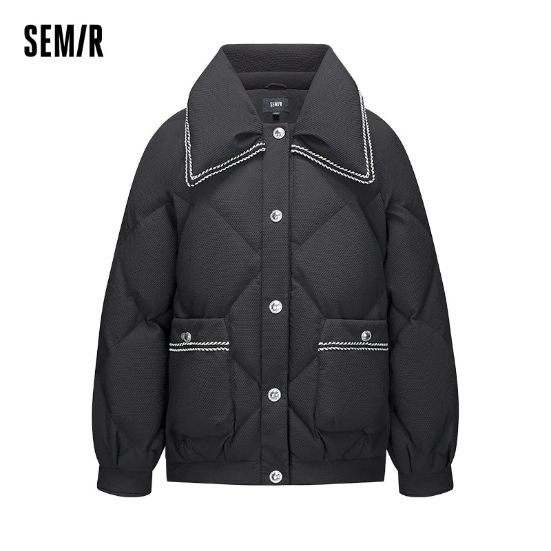 Down Jacket Women Diamond Texture Fragrance Sweet  Winter New Raglan Sleeve Lapel Jacket