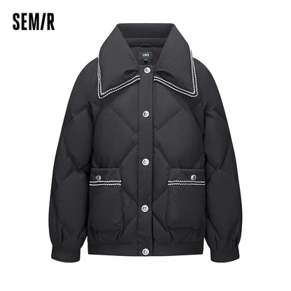 Down Jacket Women Diamond Texture Fragrance Sweet  Winter New Raglan Sleeve Lapel Jacket
