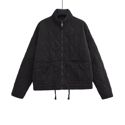 Abrigo de algodón con cuello alto, holgado, con bolsillos y rejilla de rombos para mujer, estilo de invierno, para uso diario y tiempo libre