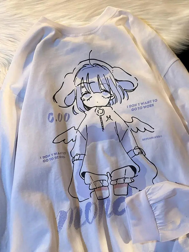 Sudadera con capucha estilo Harajuku con diseño de chica de anime para parejas, estilo kawaii, cómoda y creativa, ideal para combinar con todo, ropa de calle cómoda para mujer.