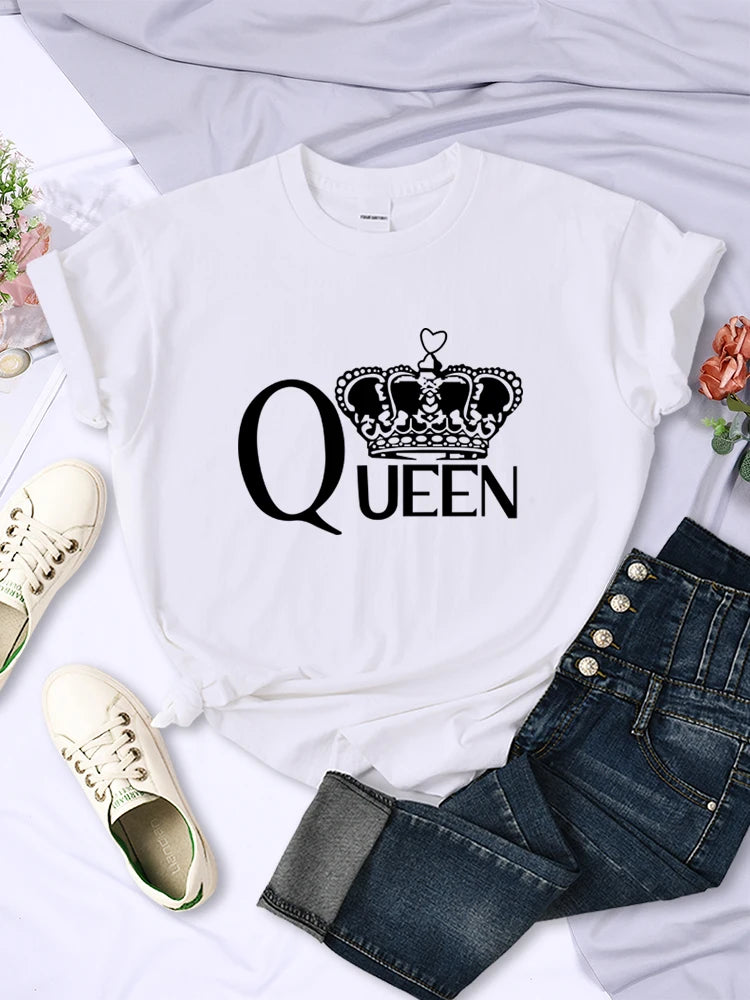 Camisetas con estampado de la gran corona de la reina para mujer, camisetas transpirables de verano de manga corta, ropa de hip hop urbana, camisetas casuales de cuello redondo para mujer
