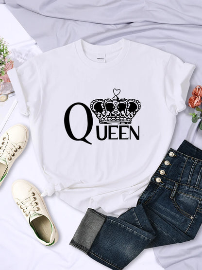 Camisetas con estampado de la gran corona de la reina para mujer, camisetas transpirables de verano de manga corta, ropa de hip hop urbana, camisetas casuales de cuello redondo para mujer