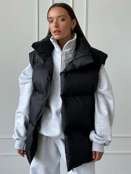 Chaquetas informales holgadas sin mangas, parkas para mujer, ropa de calle de invierno, prendas de vestir exteriores para mujer, camiseta sin mangas con solapa, abrigo de retazos