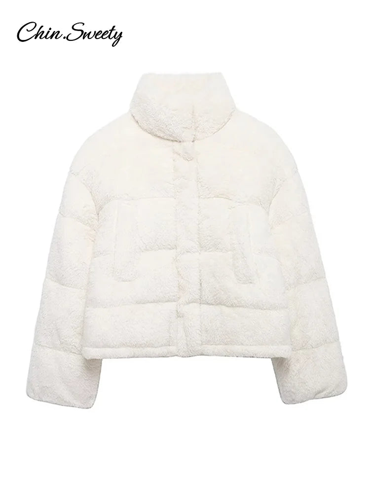 Abrigo de lana de cordero con cremallera para mujer, abrigo grueso y cálido de felpa, de manga larga, con cuello alto, holgado, informal, de forro polar, para invierno