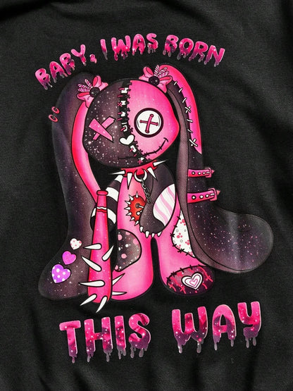 Oso títere rosa con una apariencia adorable y aterradora. Sudadera con capucha de forro polar cálido para mujer, ropa informal de calle, estilo hipster, holgada.