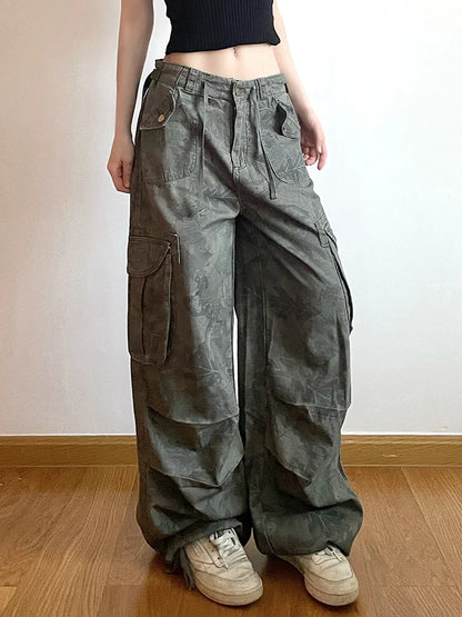 Pantalones vaqueros cargo con estampado de camuflaje para mujer, bolsillos, cintura media, estilo vintage preppy hippie, rectos