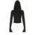 Top corto básico ajustado con capucha y manga larga elástica para mujer, camiseta informal negra, sudadera con capucha y cuello alto