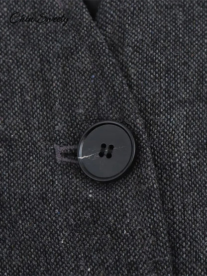 Elegant Single-breasted Blazer Coat Women 2025 Spring Long Lantern Sleeve Suit Jacket Female 2025 Vintage Office Lady Outerwear