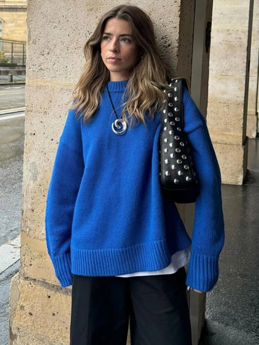 Suéteres casuales de punto con cuello redondo para mujer, suéter retro para adictos al trabajo, suéter femenino elegante de otoño, prendas de punto sencillas de calle