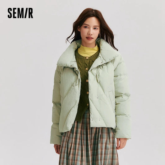 Chaqueta de plumas para mujer, estilo chino, con botones de disco, serie suave, dulce, nueva, de invierno, con cuello alto, textura suelta, abrigo grueso