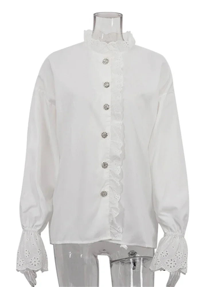 Blusas elegantes con volantes y purpurina para mujer, blusas informales de manga larga con retazos interiores y aberturas para el trabajo