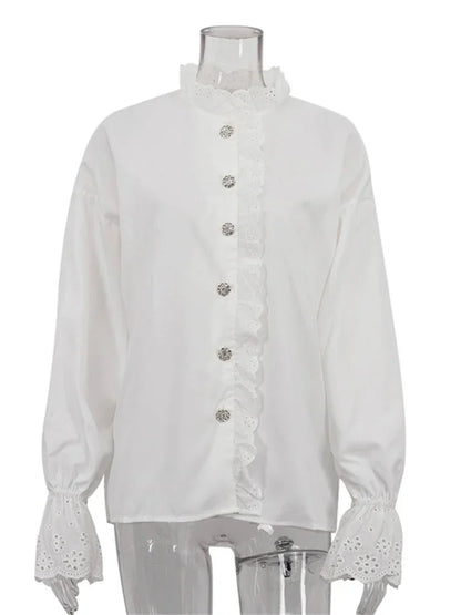 Blusas elegantes con volantes y purpurina para mujer, blusas informales de manga larga con retazos interiores y aberturas para el trabajo
