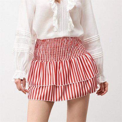 Minifalda de verano para mujer, con estampado floral, elástica, de cintura alta, con volantes escalonados, faldas cortas de corte A, faldas para salir, ropa de calle