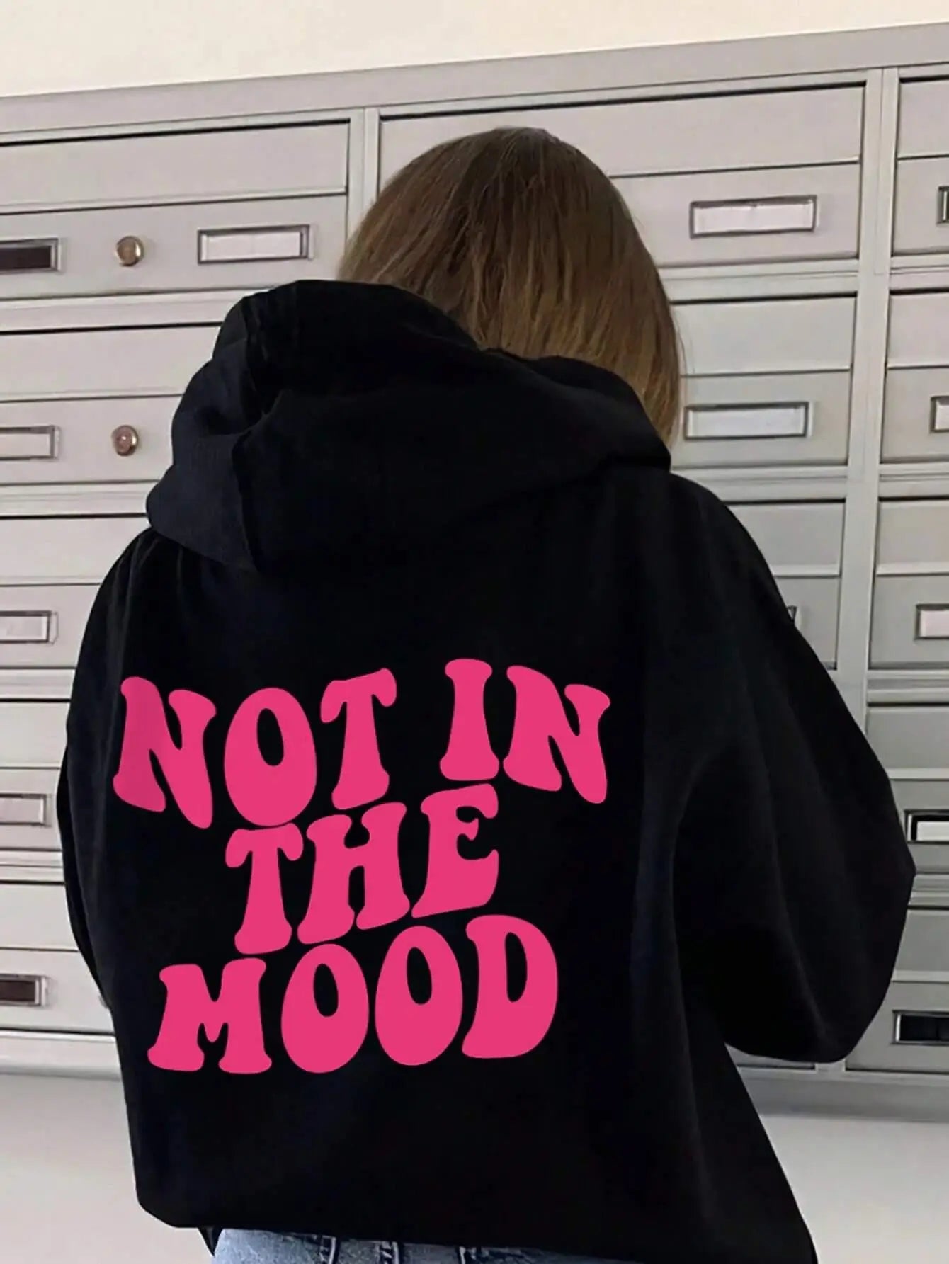 Sudadera con capucha para mujer, con letras y personalidad, holgada y cálida de forro polar, estilo Harajuku urbano, para otoño