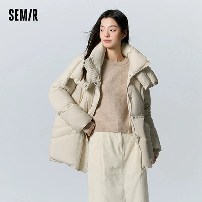 Down Jacket Women Medium Length Loose  New Textured Warm Winter Wear
