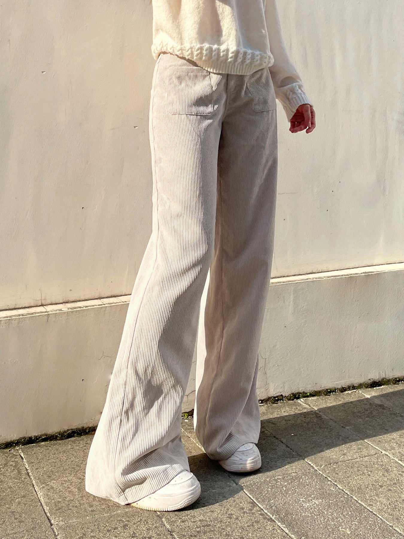 Pantalones de pana básicos combinables para mujer, elegantes, suaves, holgados, de pierna ancha, sencillos, de alta moda, para otoño, nuevos