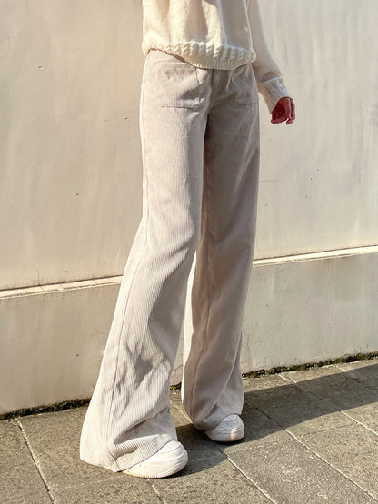 Pantalones de pana básicos combinables para mujer, elegantes, suaves, holgados, de pierna ancha, sencillos, de alta moda, para otoño, nuevos