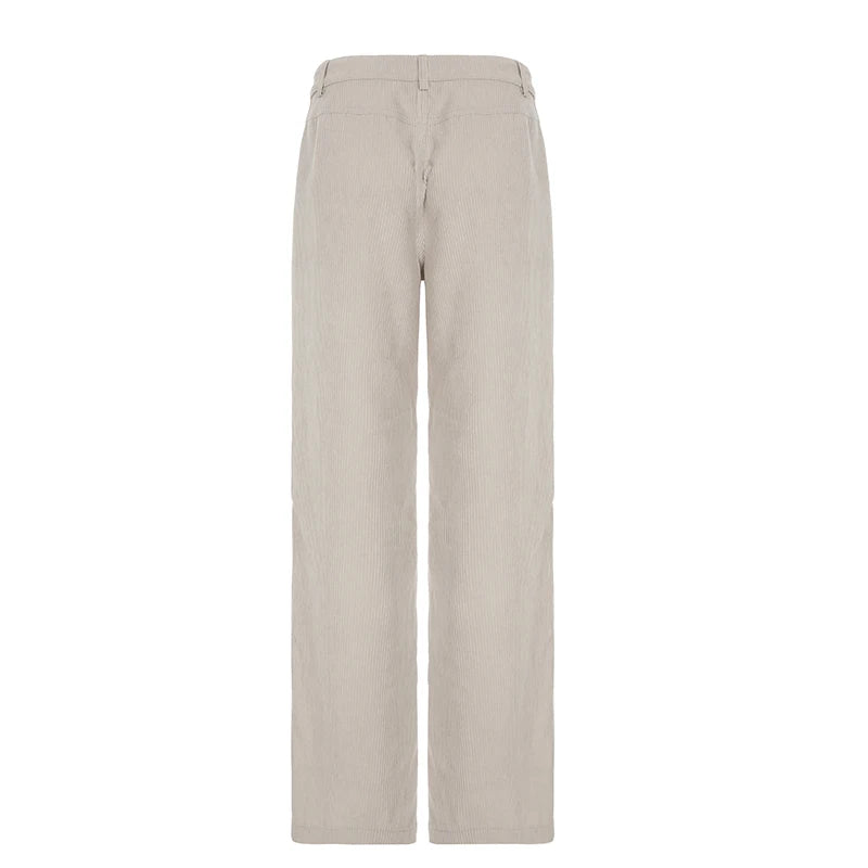 Pantalones de pana básicos combinables para mujer, elegantes, suaves, holgados, de pierna ancha, sencillos, de alta moda, para otoño, nuevos