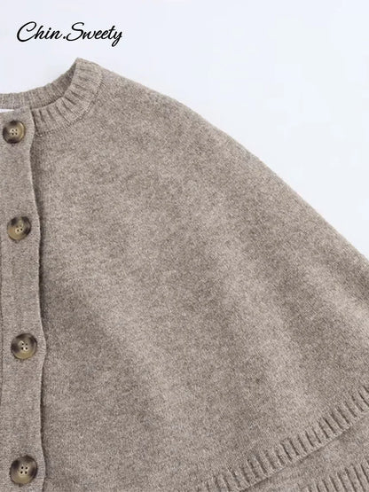 Suéter corto estilo chal de otoño para mujer, cárdigan holgado de un solo pecho, tejido de punto sencillo, jersey liso informal de moda para mujer