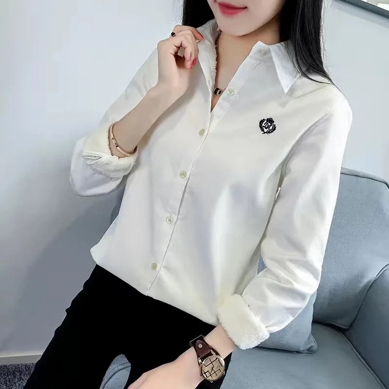 Blusas de invierno muy gruesas para mujer, informales, de manga larga y cuello vuelto, de terciopelo, DF3161