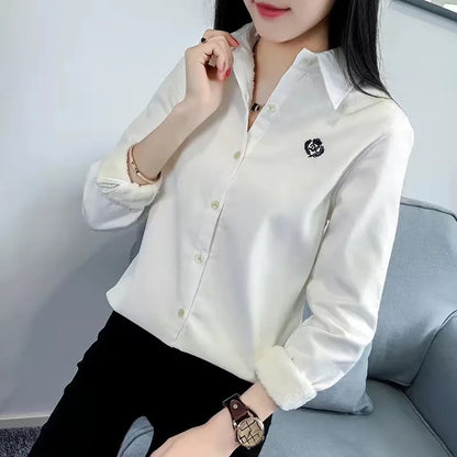 Blusas de invierno muy gruesas para mujer, informales, de manga larga y cuello vuelto, de terciopelo, DF3161