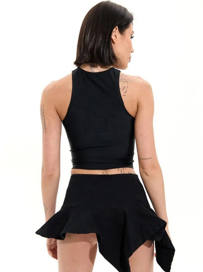 Camisetas de verano informales de color sólido Y2k, nuevas, a la moda, ajustadas, huecas, sexys, cortas, para mujer, sin mangas, con cremallera y cuello redondo, camiseta sin mangas para mujer
