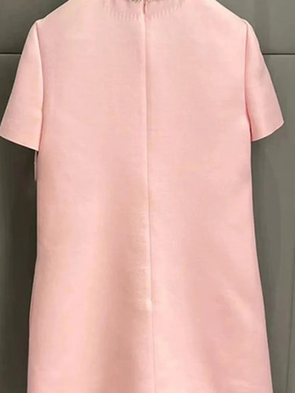 Vestido corto de moda Hotsweet con lazo de cuentas de diamantes, color liso, cuello redondo, elegante, corte A, para mujer, primavera-verano 2025, 23A9653
