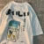 Camiseta holgada informal de manga corta con estampado de gato japonés para hombre y mujer, ropa de calle de algodón, estilo Harajuku