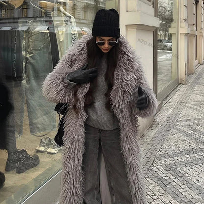 Abrigo de piel de cordero extra largo de lujo para mujer, abrigo de invierno estilo Mob Wife, chaqueta de piel sintética gruesa de gran tamaño