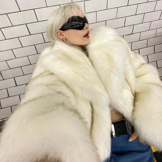 Chaqueta de piel sintética de zorro para mujer, abrigo corto con degradado amarillo, de marca de lujo, de pasarela, para invierno