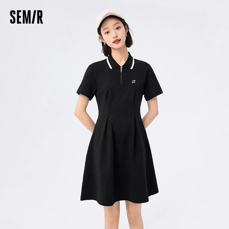 Dress Women Polo Collar Full Print  Summer New Slim Waist Dress