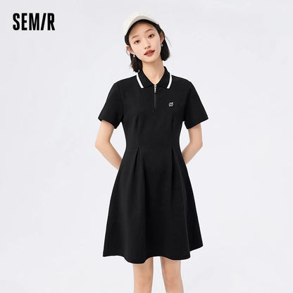Dress Women Polo Collar Full Print  Summer New Slim Waist Dress