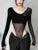 Body negro transparente, lencería sexy de manga larga con escote en V, body de una pieza femenino, top sin espalda para mujer