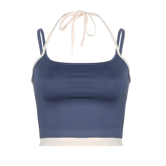 Fashion High Street Camis Top Patchwork Fake Two Piece Halter Tank Tops Basic Fitness Sleeveless Vest Casual Summer