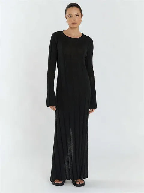Fashion Loose High Waist Long Dress Female Long Sleeve Solid Pullover Dress Streetwear Knitwear Winter Women Maxi Dress