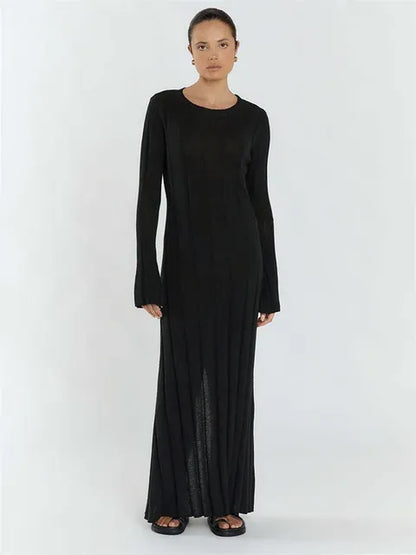Fashion Loose High Waist Long Dress Female Long Sleeve Solid Pullover Dress Streetwear Knitwear Winter Women Maxi Dress