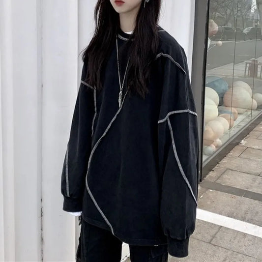 Sudadera con capucha estilo Harajuku BF, negra, estilo hip hop, para adolescentes, otoño, moderna, combinable, para uso diario, sencilla, para mujer, DF4940