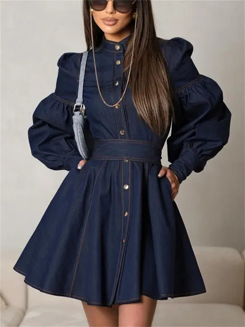 Vestido mini de mezclilla con cordones de moda para mujer, estilo patchwork, cintura alta, estilo vendaje, ropa de calle, vestido informal ajustado para mujer, otoño