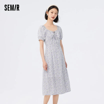 Vestido de gasa con abertura para mujer, romántico, nuevo, de verano, con cuello cuadrado Mori, vestido de té fragmentado.