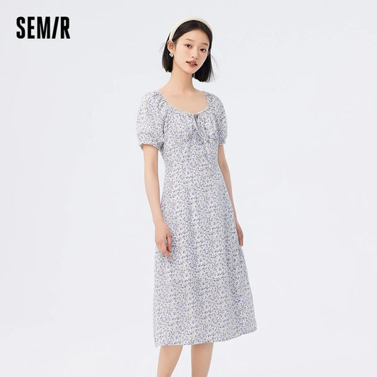 Dress Women Split Chiffon Dress Romantic  New Summer Mori Square Collar Fragmented Tea Break Dress