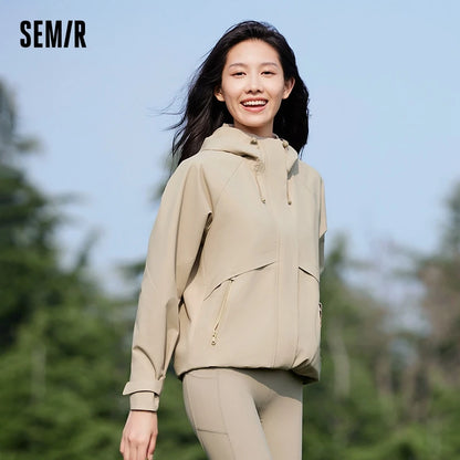 Jacket Women Mid-Length Jacket Sleeves Loose-Fit Waterproof Oil-Resistant Stain-Resistant  New Autumn Hooded Jacket
