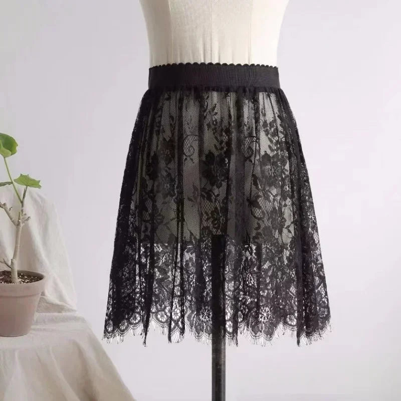 Extensor de camisa con dobladillo festoneado y capas de encaje floral para mujer, ajustable, con capas, parte superior, falda de corte A, minifalda inferior