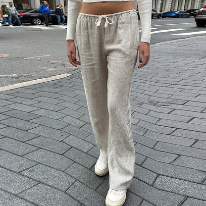 Comfy Loung Pants Streetwear Casual Tie Up Waist Wide Leg Trousers Y2K Vintage Striped Loose Pants Women Pajamas Sleepwear