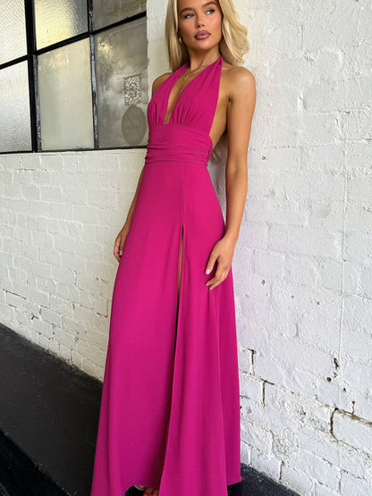 Elegante vestido sin mangas con espalda abierta y abertura alta para mujer, vestido de noche ajustado con cordones, elegante vestido de fiesta para club femenino