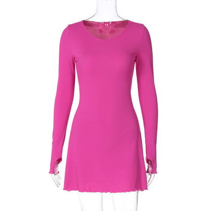 Vestido mini sexy de manga larga acanalado para mujer, otoño invierno, nuevo, cuello redondo, vendaje con cordones, vestido elegante de moda, vestidos