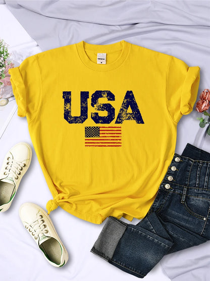 Camisetas con estampado de bandera estadounidense, estrellas y rayas, para mujer, estilo hip hop callejero, transpirables, de verano