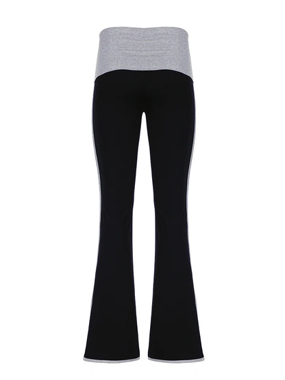 Contrast Binding Waist Slim Basic Casual Flared Pants For Women American Retro Skinny Sexy Sports Jogging Sweatpants