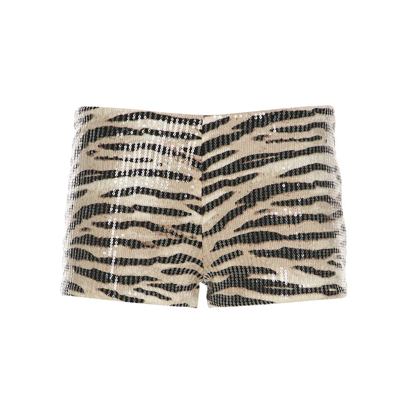 Pantalones cortos sexis con lentejuelas y estampado de leopardo para mujer, modernos y elegantes, estilo urbano.